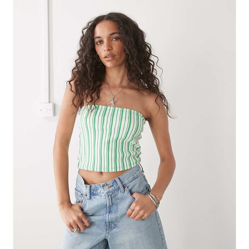 COLLUSION bandeau stripe graphic top-Green 108074309