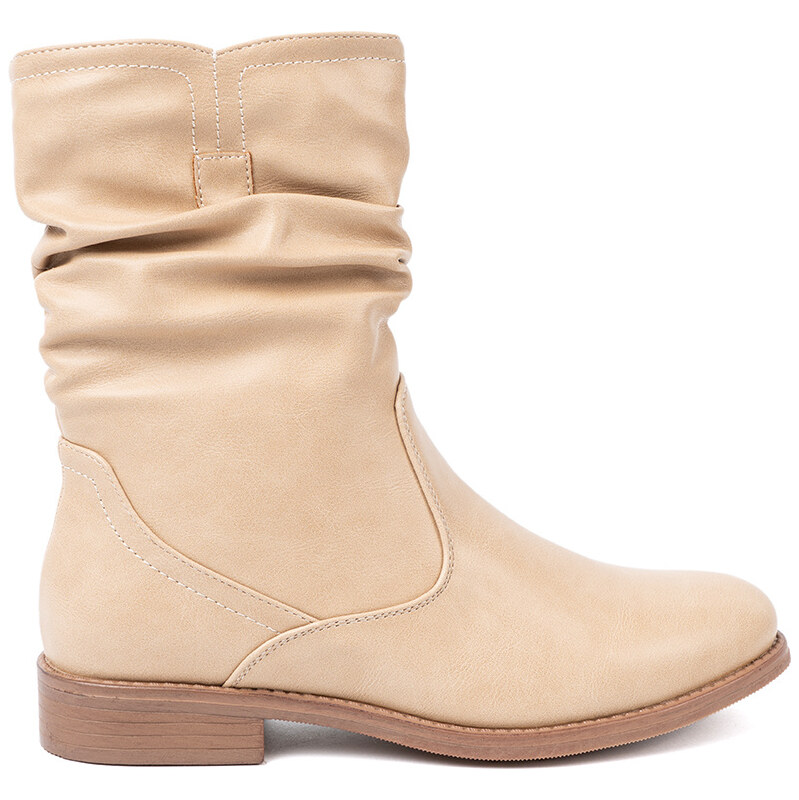 Shelvt Comfortable beige ankle boots with ruffles