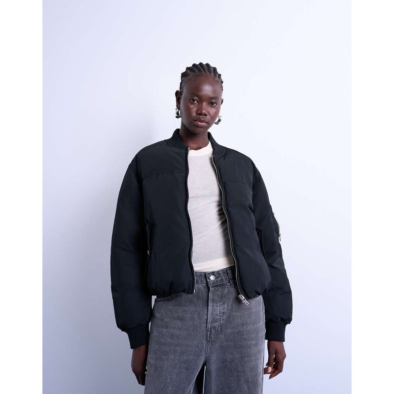 Topshop padded hybrid bomber jacket in black