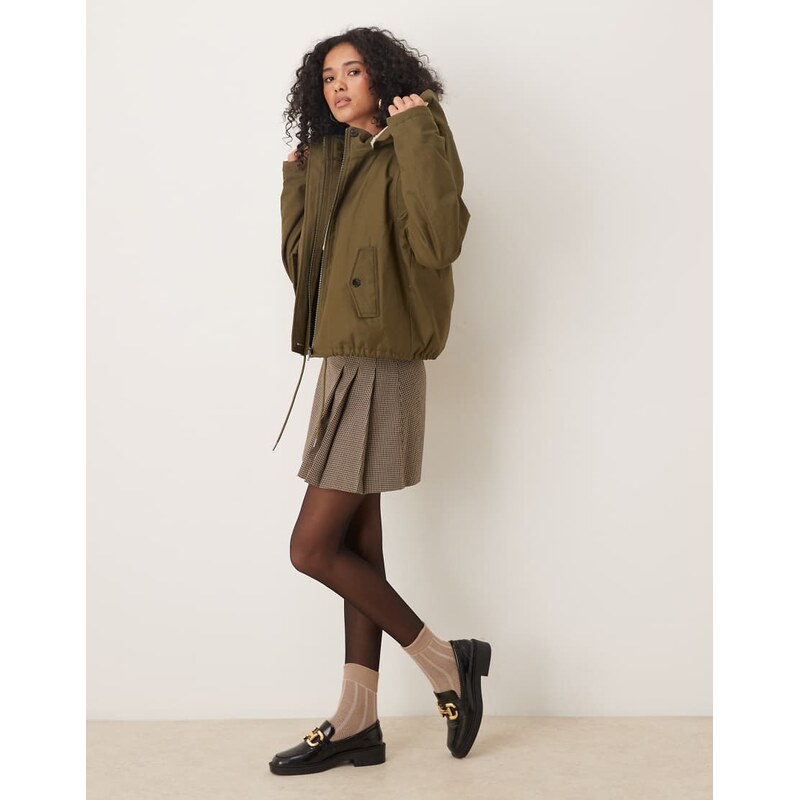 ASOS DESIGN cropped parka with borg lined hood in khaki-Green