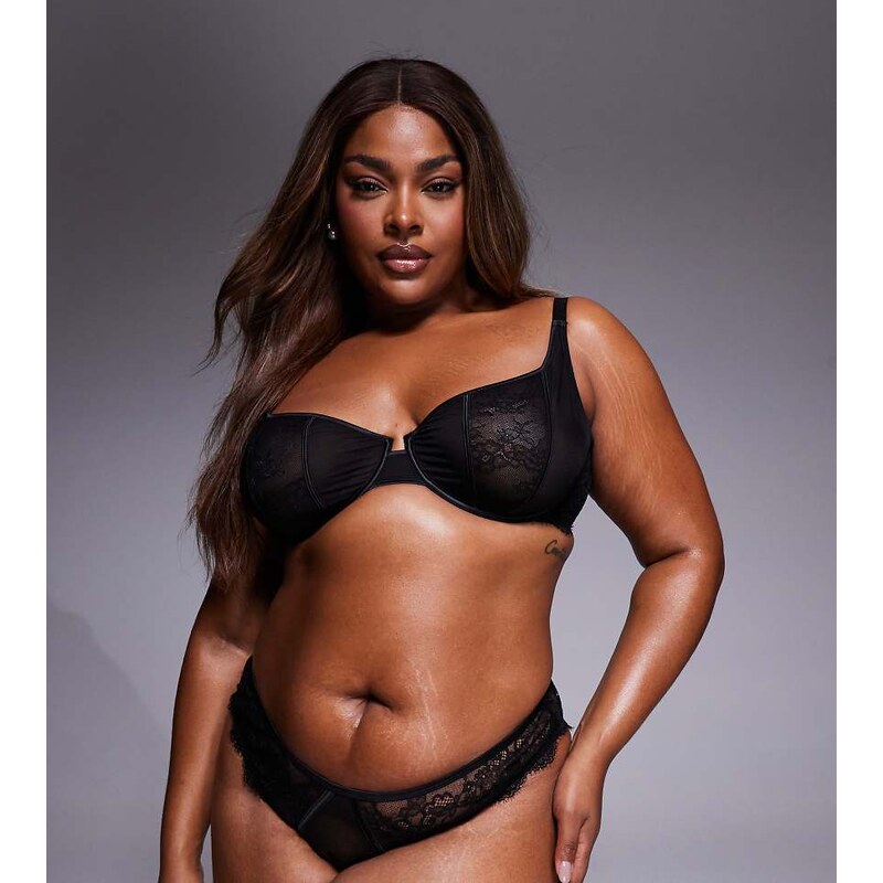 ASOS Curve ASOS DESIGN Curve Amber lace & mesh high leg brazilian in 115511869