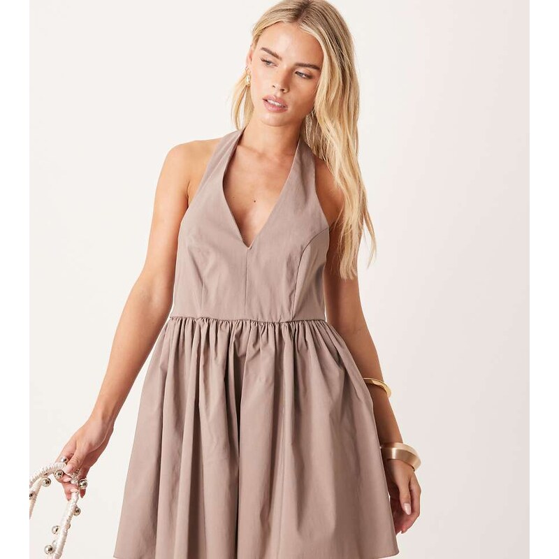 ASOS Petite ASOS DESIGN Petite sleeveless shirt skater dress in stone 108056420