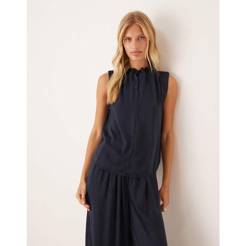 AWARE pleated high neck detail sleeveless top co-ord in navy 115624242