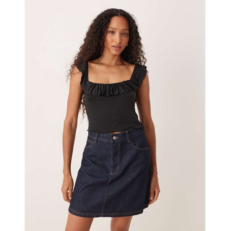 ASOS DESIGN ruffle scoop neck crop top in black