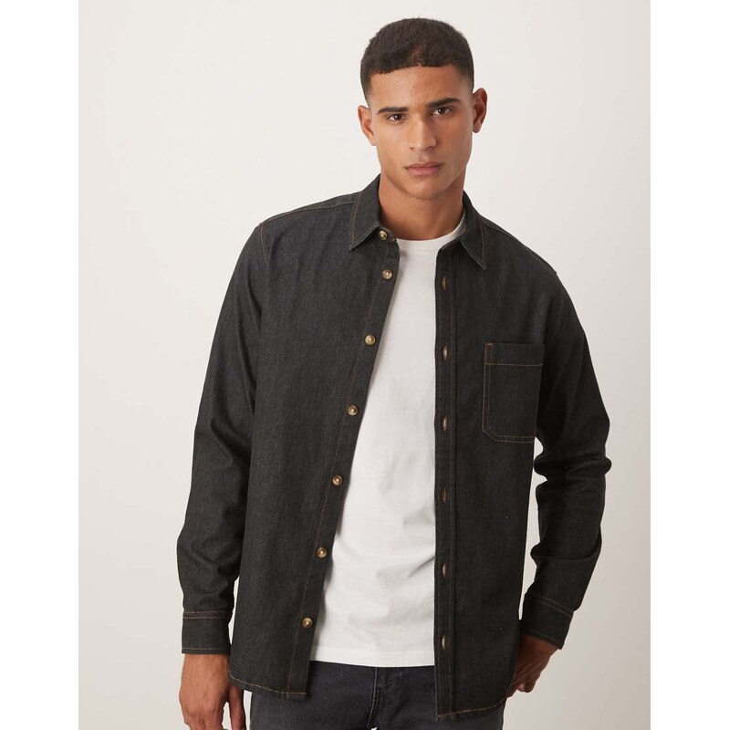 ASOS DESIGN denim overshirt in black
