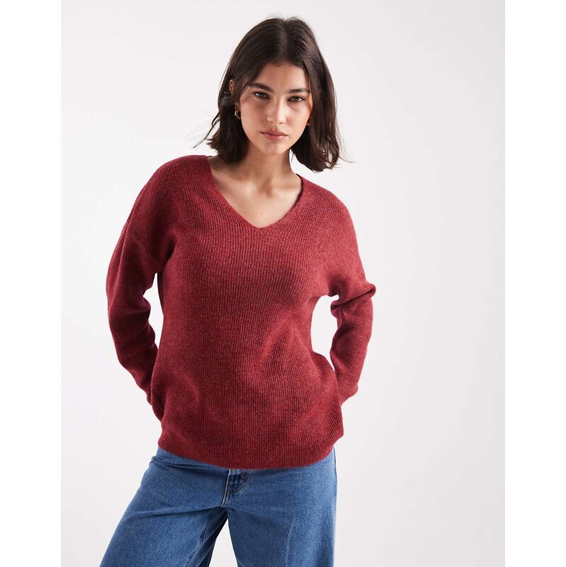 Vero Moda lightweight v neck jumper in karanda red melange 108056477