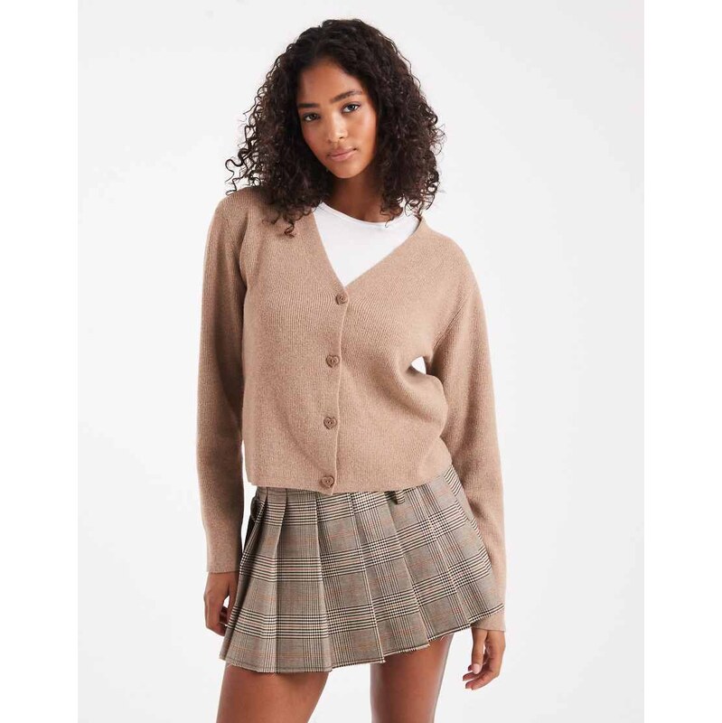 Pieces knitted cardigan with love heart buttons in beige-Neutral 108056493