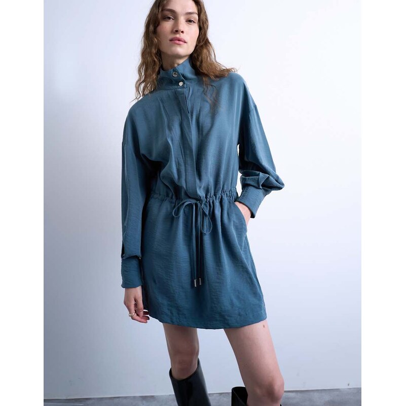 Topshop funnel neck mini dress in dusty blue