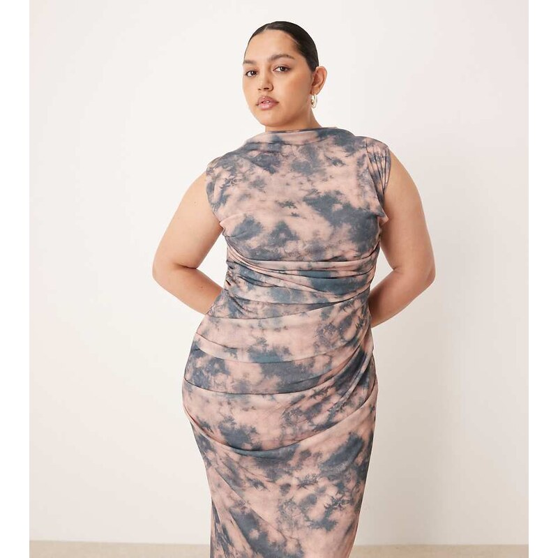 ASOS Curve ASOS DESIGN Curve mesh sleeveless ruched midi dress in dark 108056664