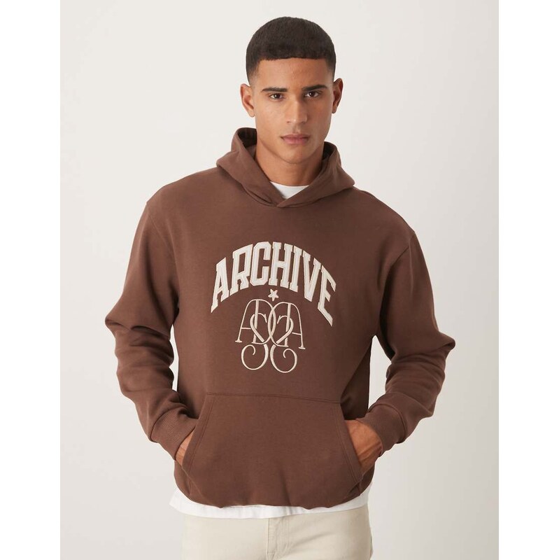 ASOS DESIGN hoodie with street embroidery print in brown