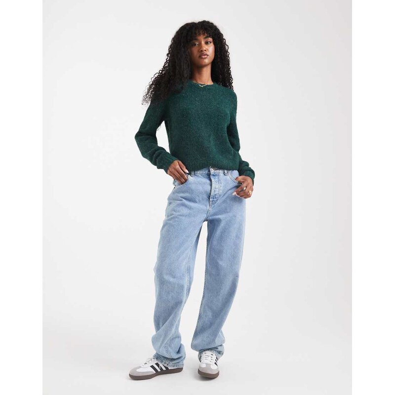 Vero Moda soft fluffy knit o-neck jumper in pine green