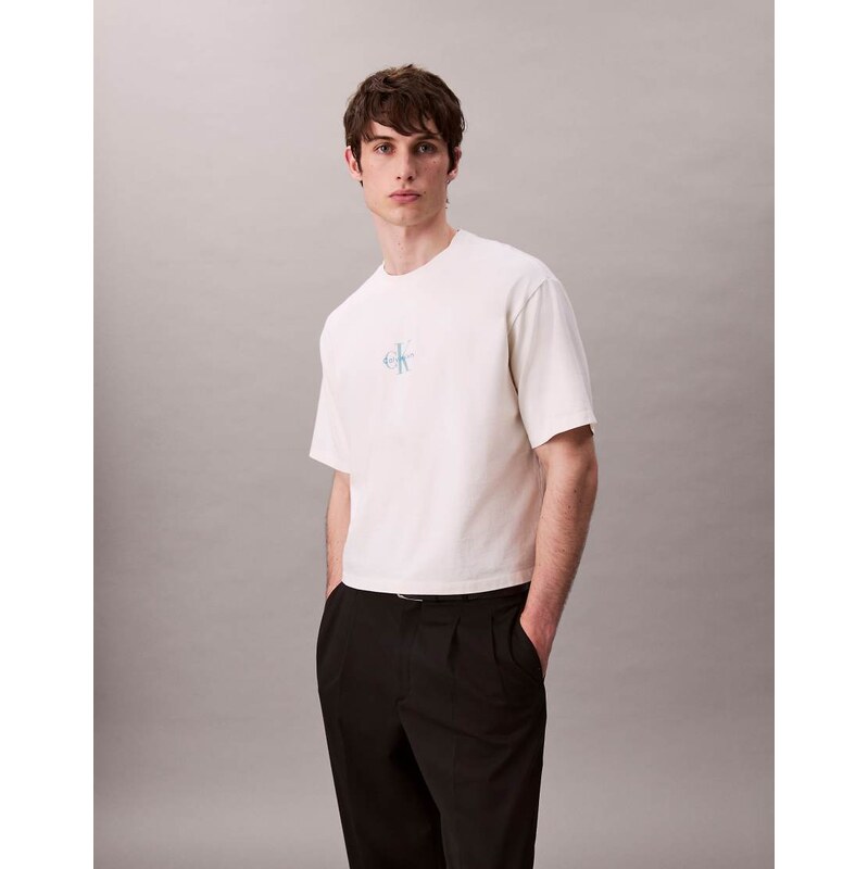 Calvin Klein Jeans Monologo boxy oversized t-shirt in off white