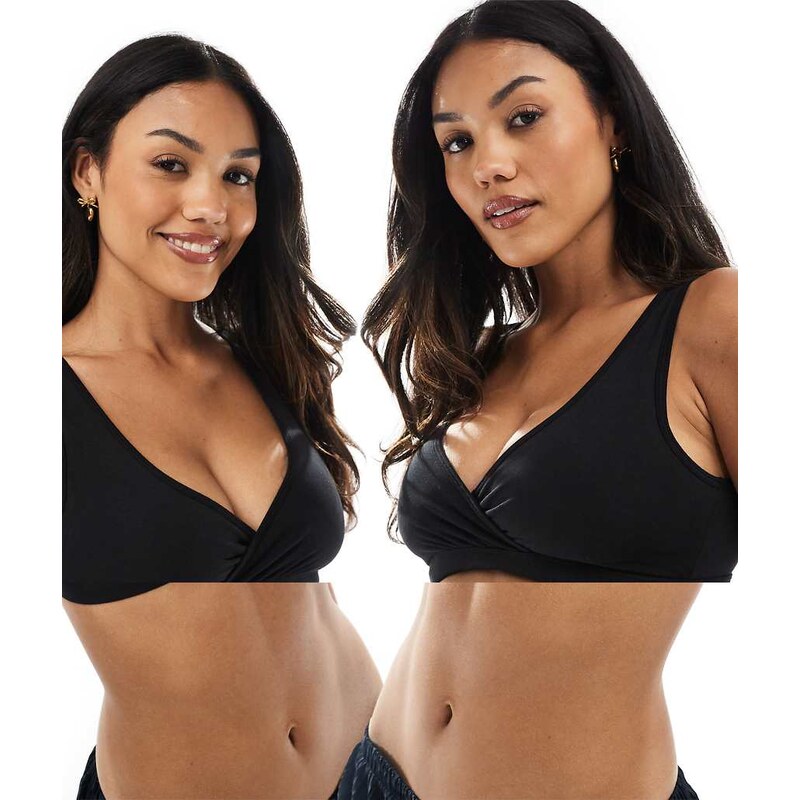 Lindex MOM 2 pack wrap nursing bralet in black 108058384