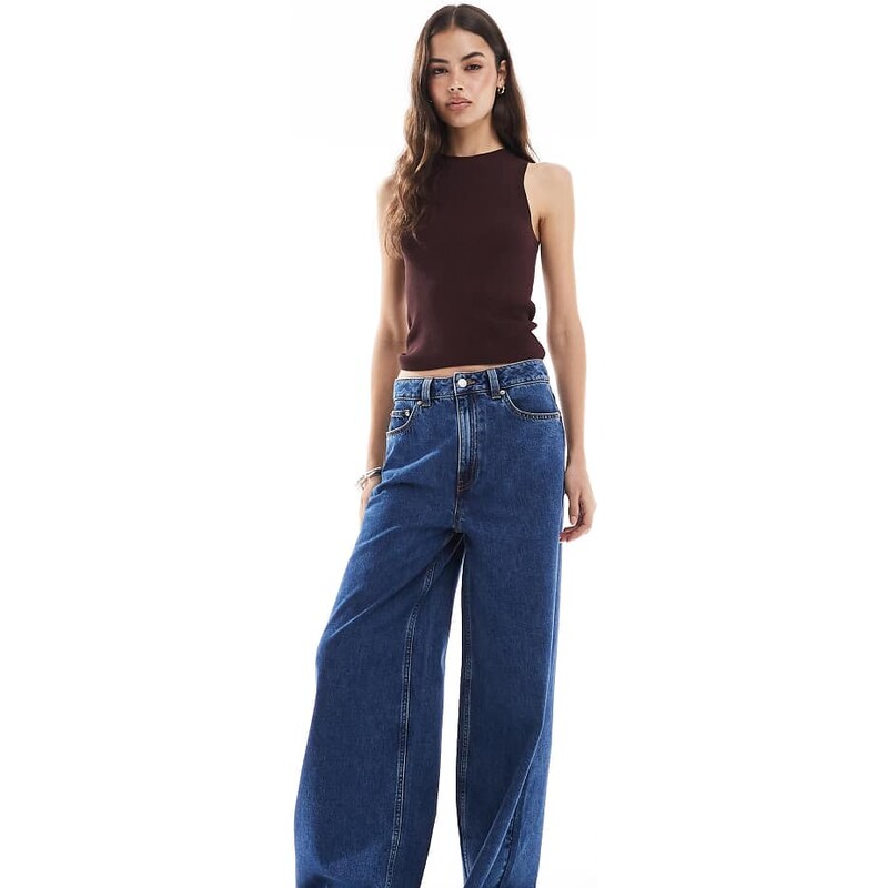 ASOS Tall ASOS DESIGN Tall high waist wide leg jeans in midwash blue 115513044