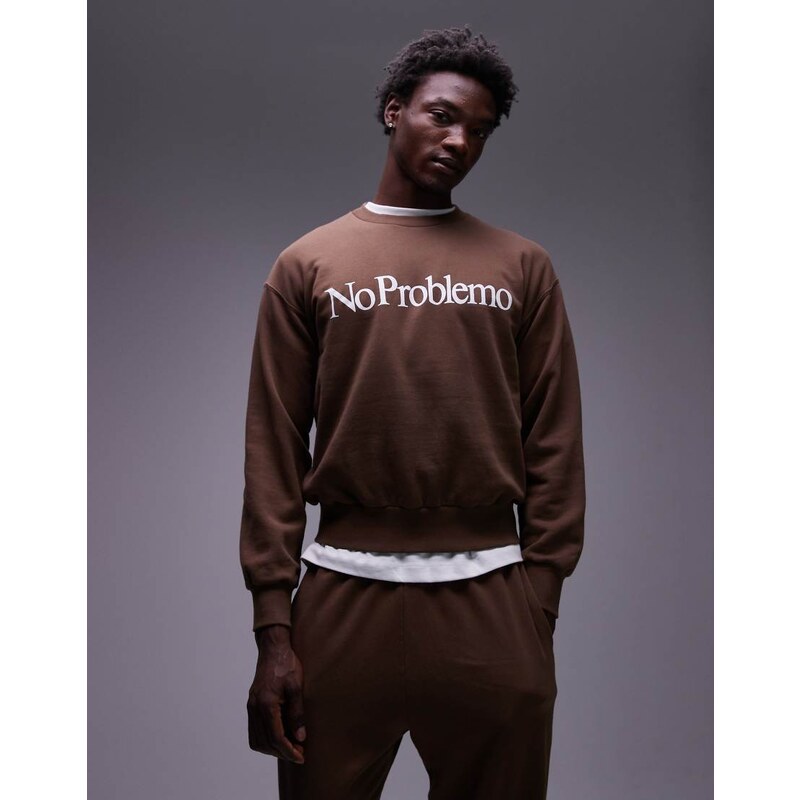 No Problemo logo cotton sweatshirt in chocolate brown