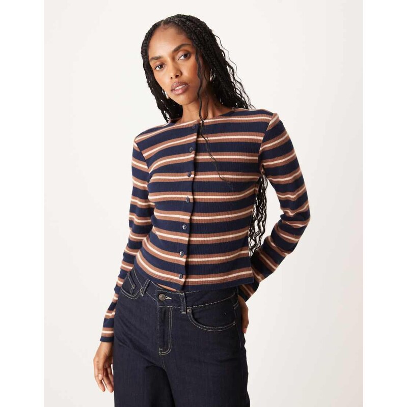 ASOS DESIGN brushed stripe button through top in navy