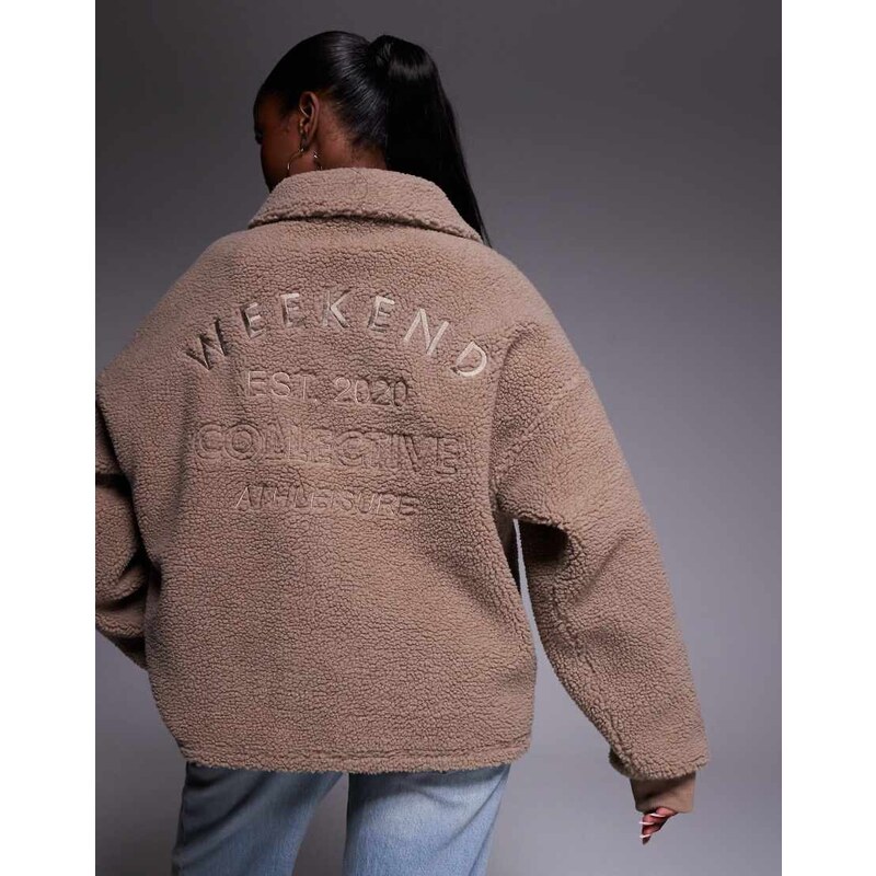 ASOS Weekend Collective Weekend Collective borg half zip fleece with 115511388