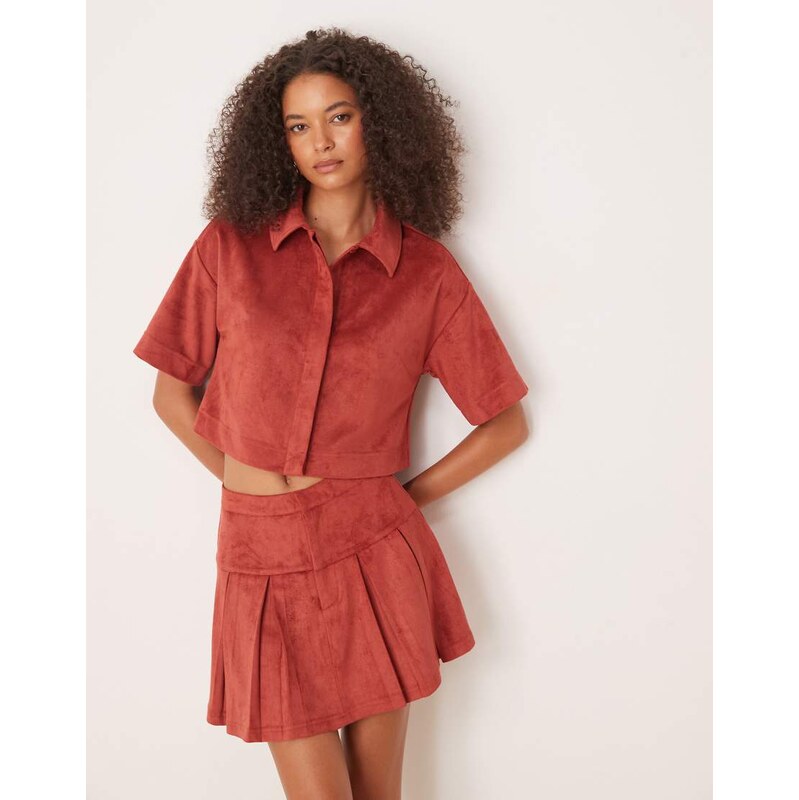 ASOS DESIGN co-ord faux suede boxy shirt in rust-Orange