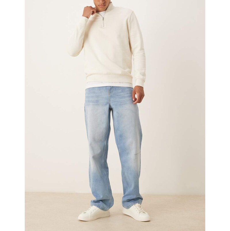 ASOS DESIGN baggy jean in midwash denim-Blue