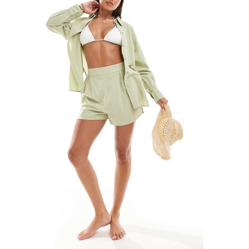 ASOS DESIGN Kayla mix and match beach short in khaki-Green