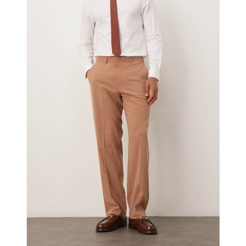 ASOS DESIGN straight leg suit trousers in brown