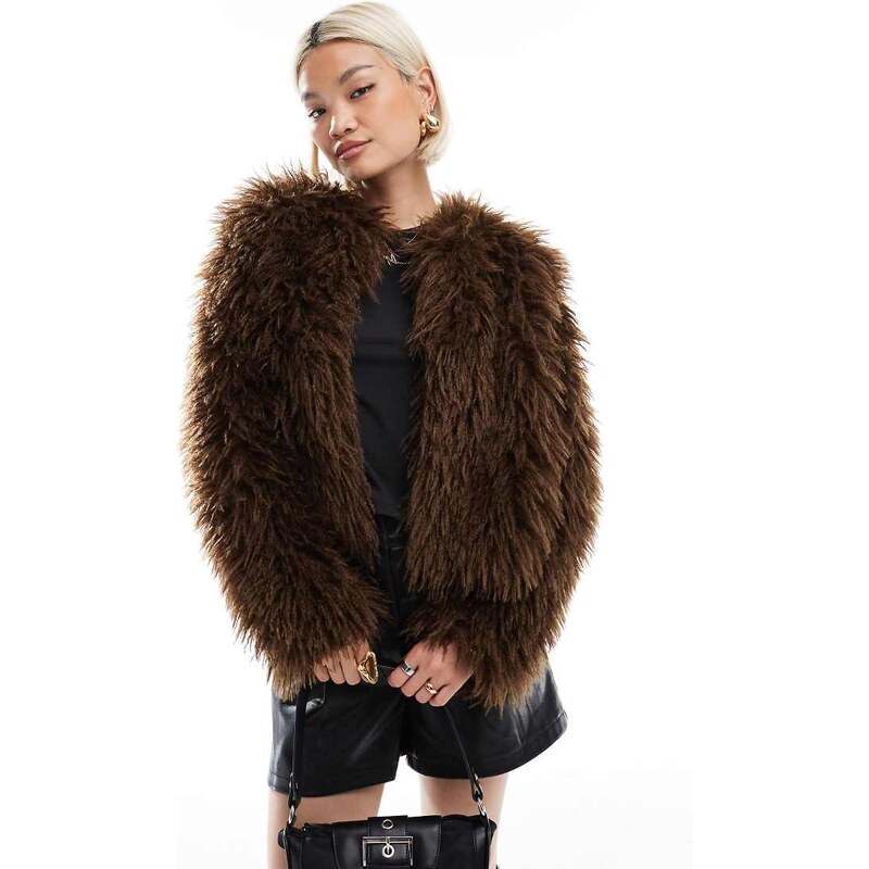 Threadbare faux shearling fur jacket in chocolate brown