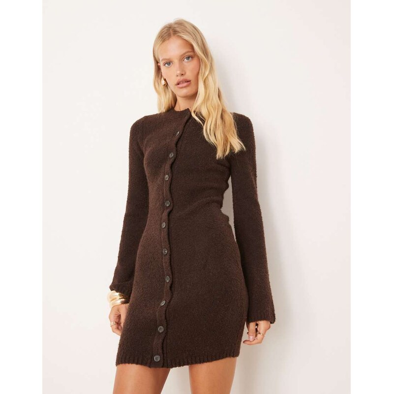Pretty Lavish boucle knit mini dress in brown 109588948