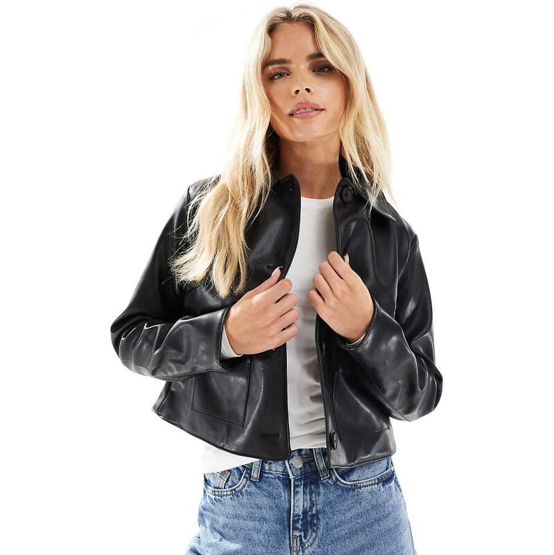 New Look Petite patch pocket PU jacket in black