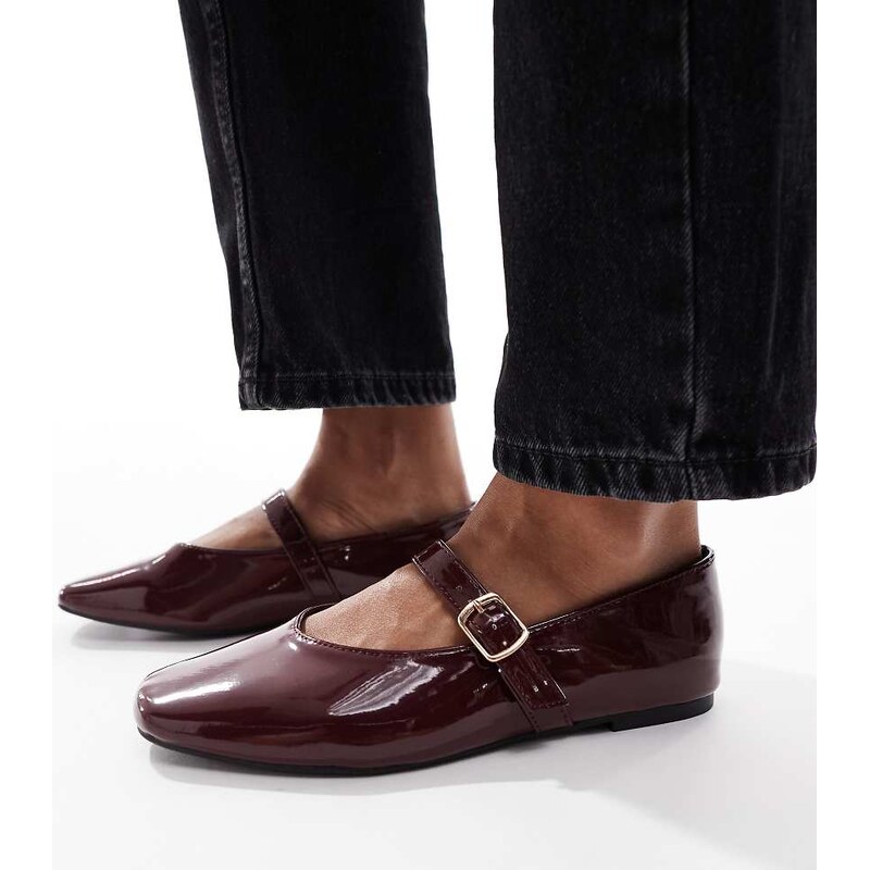 SEQWL Wide Fit Iris high vamp ballet flats in burgundy-Red 108302176