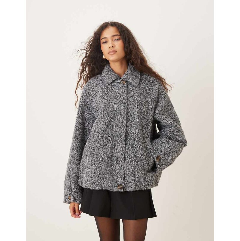 ASOS DESIGN top collar brushed bomber jacket in grey-Red 115511477