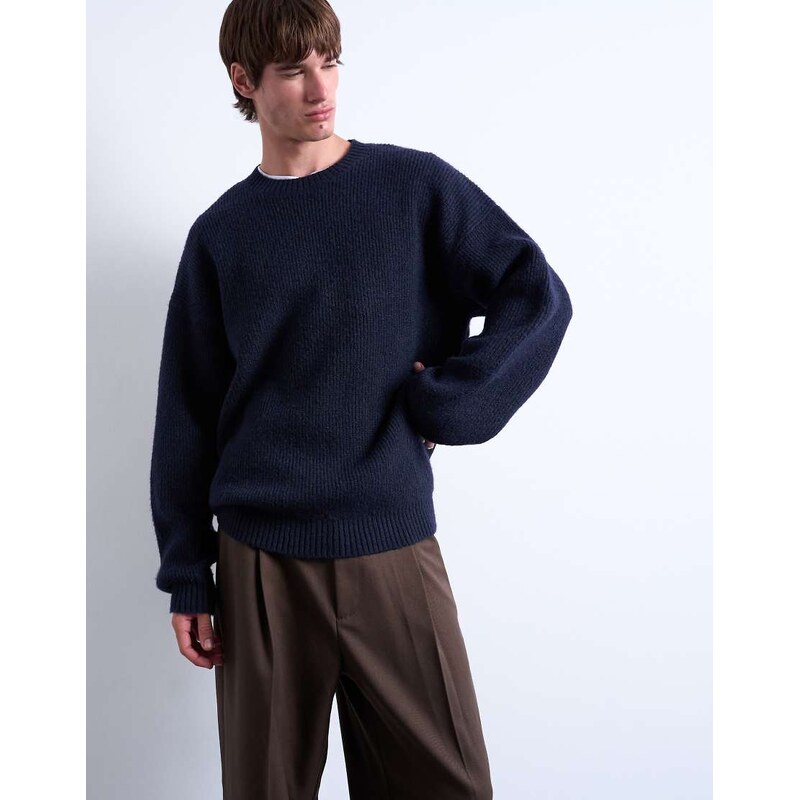 Topman oversized fit crew jumper in navy