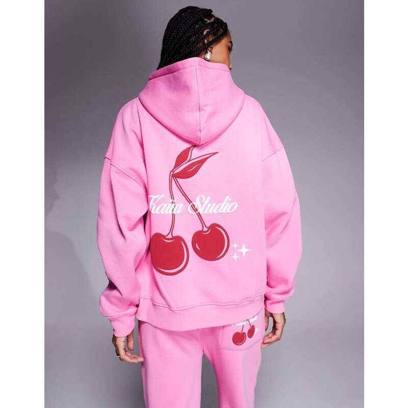 Kaiia cotton rich Studio cherry back graphic oversized hoodie co