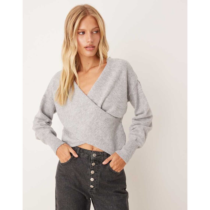 Vila wrap detail knitted jumper in grey