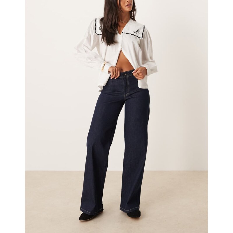 JDY Vanessa mid waist wide leg jeans in dark blue 108060659