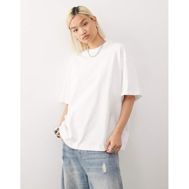 Weekday oversized t-shirt with mock neck in white 108857249
