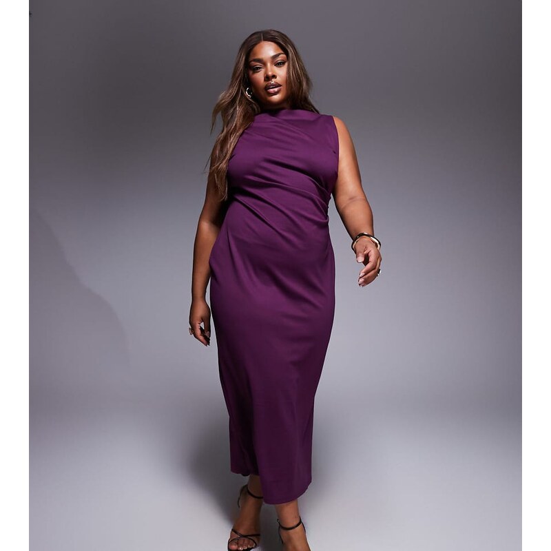 ASOS Curve ASOS DESIGN Curve high slash neck pleated midaxi dress in 108060678