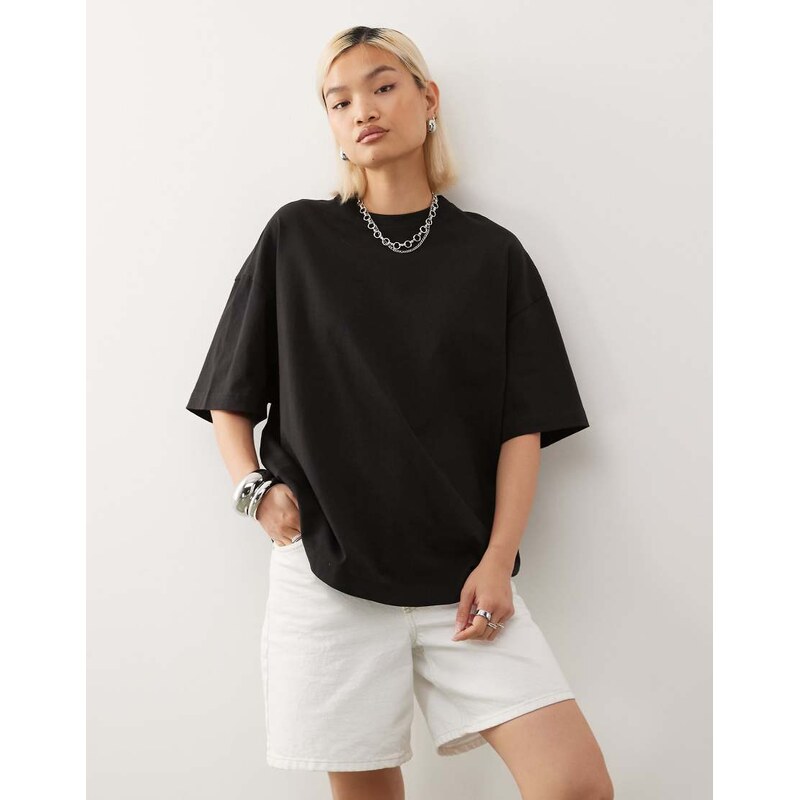 Weekday oversized t-shirt with mock neck in black 109712600