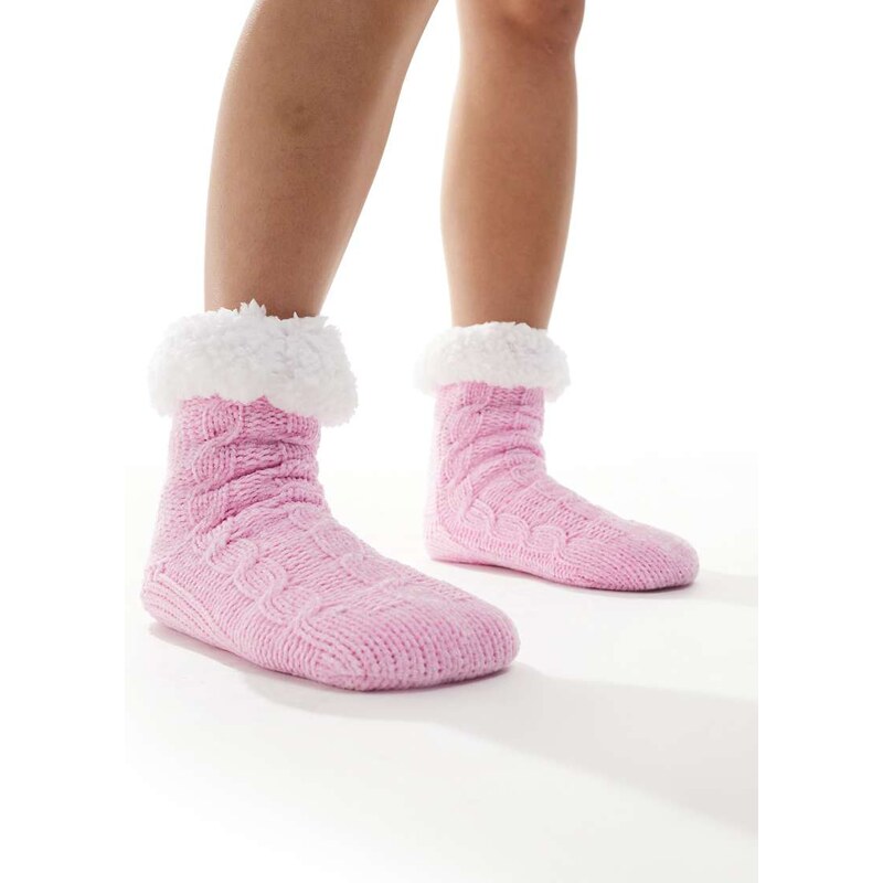 Loungeable chenille cable knit slipper sock with sherpa lining in 108060978