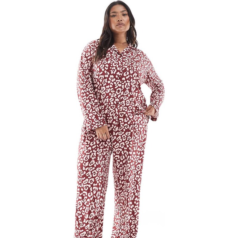 Loungeable Curve super soft jersey revere pyjama set with piping 108123020
