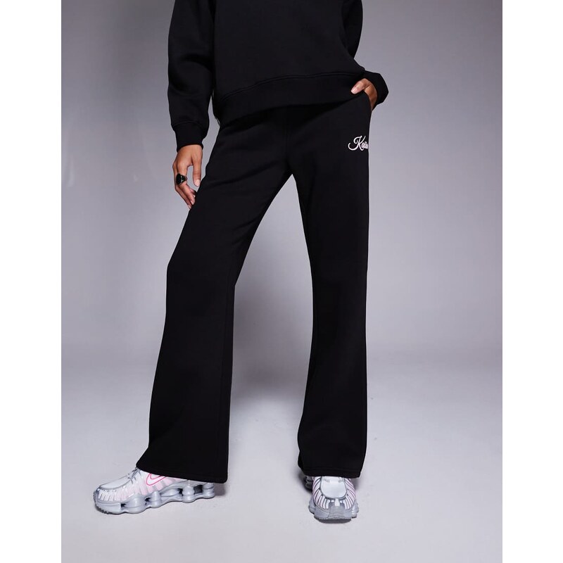 Kaiia cotton rich script logo wide leg jogger co-ord in black