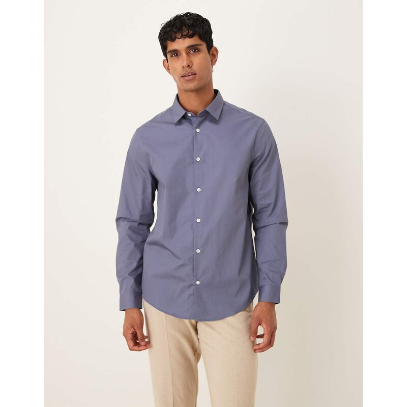 ASOS DESIGN formal easy iron poplin regular shirt in steel blue