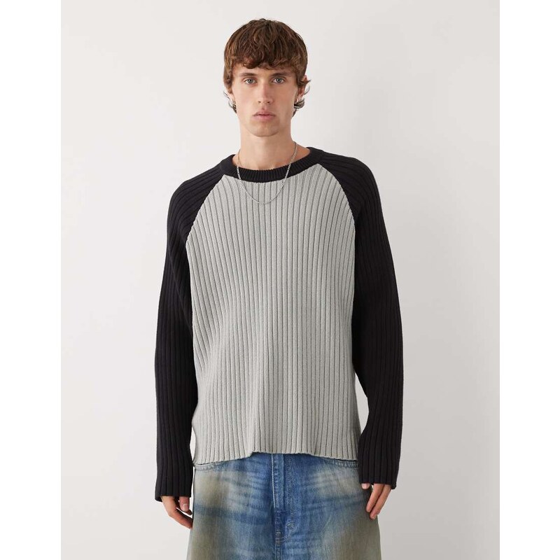 Weekday boxy fit raglan jumper in black and grey