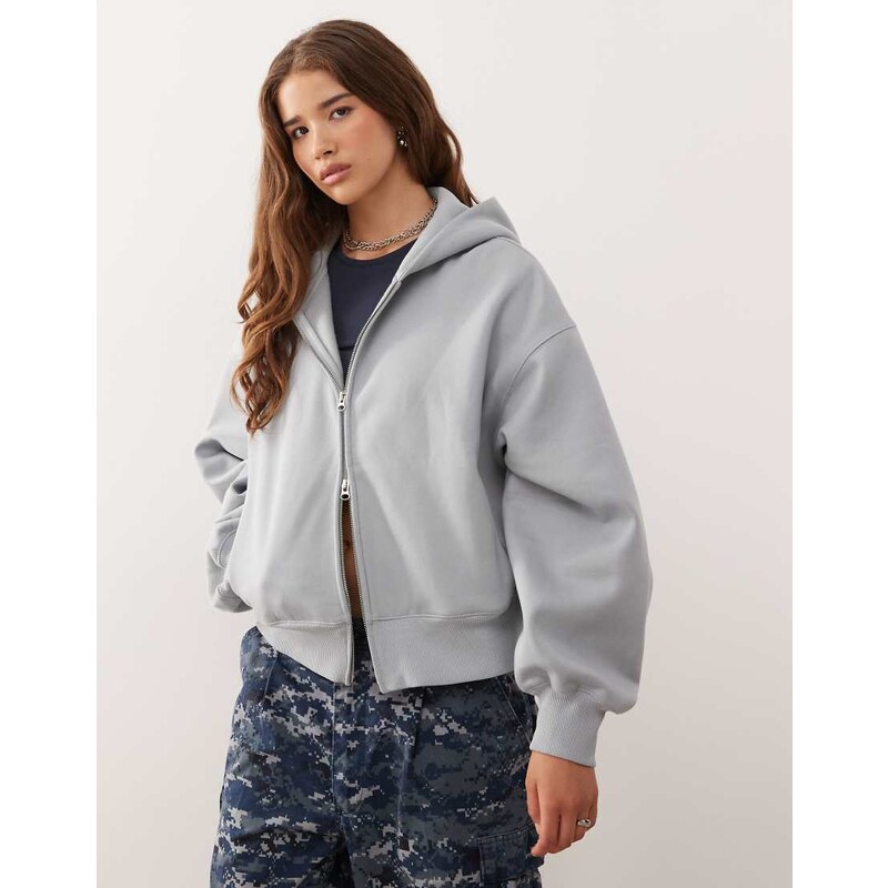 Weekday soft heavyweight jersey oversized zip hoodie in light melange 108086410