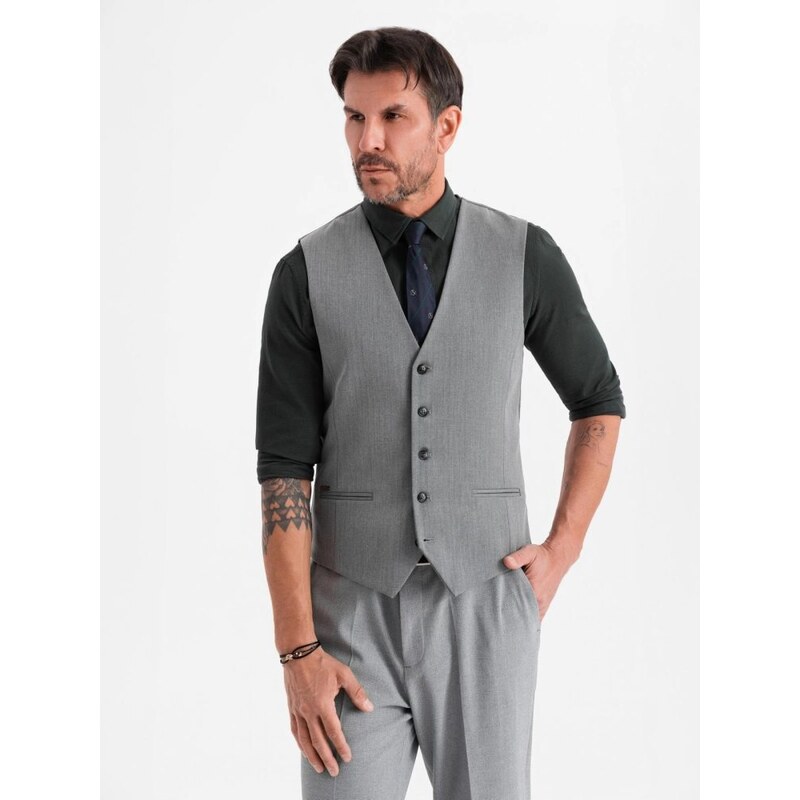 Ombre Clothing Elegantní pánská šedá vesta V1 BLZV-0143