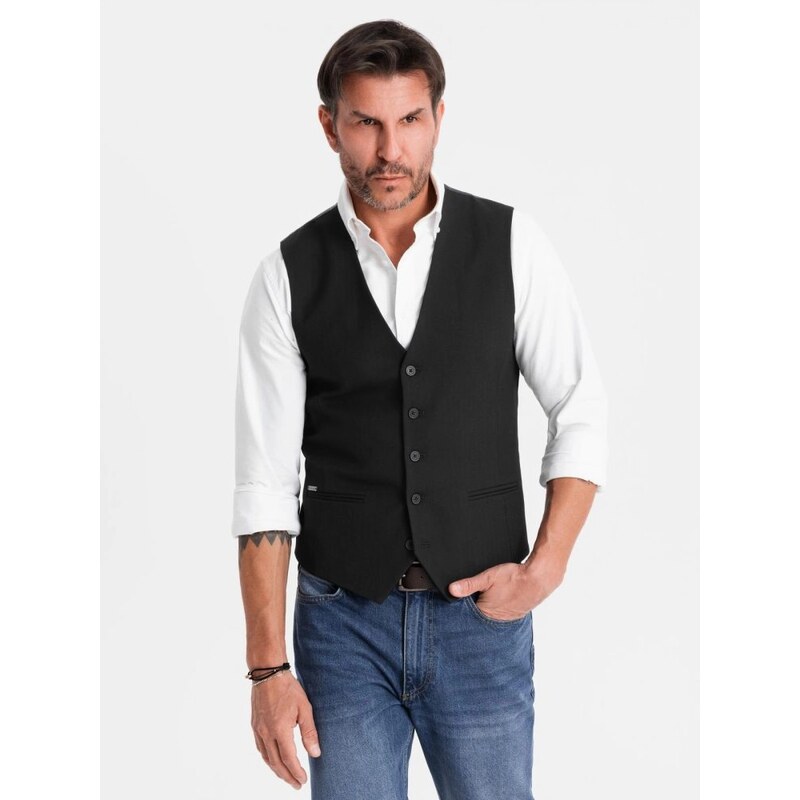 Ombre Clothing Elegantní pánská černá vesta V3 BLZV-0143