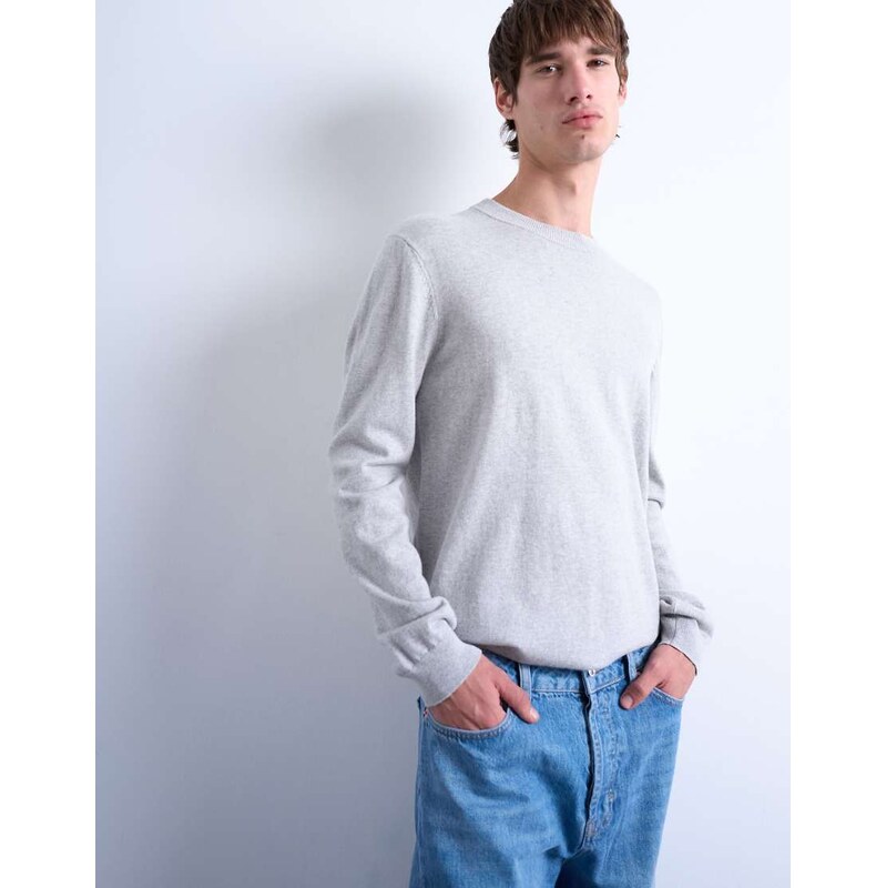 Topman essential knitted crew neck in light grey
