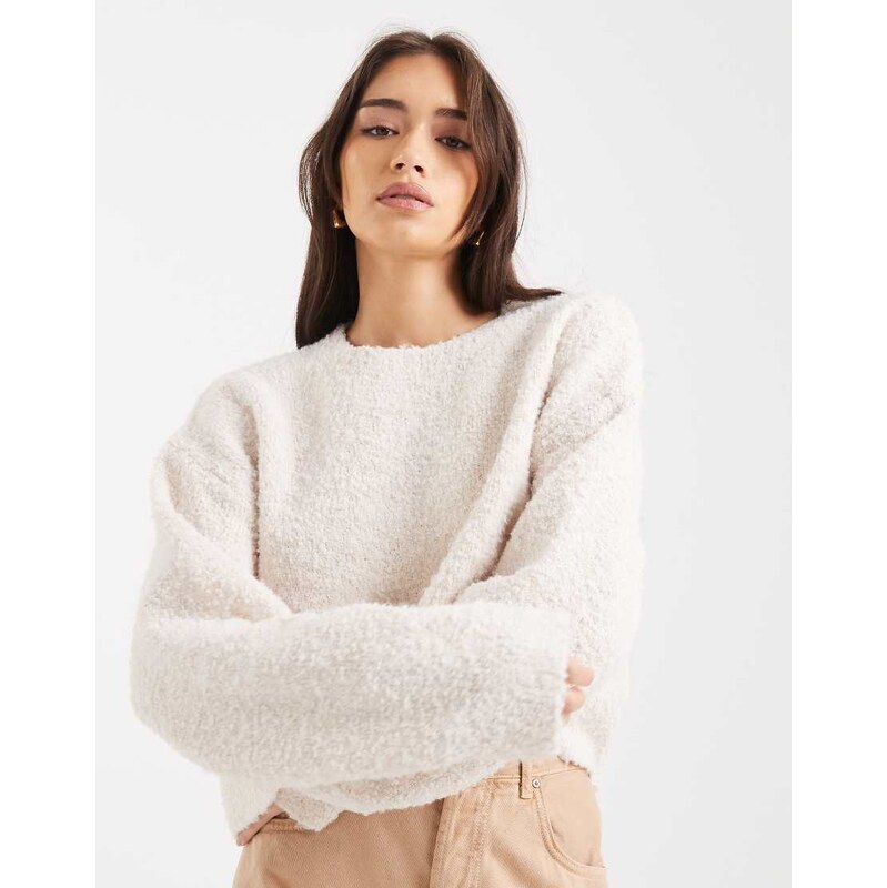Miss Selfridge boucle slouchy jumper in cream-White 108074963