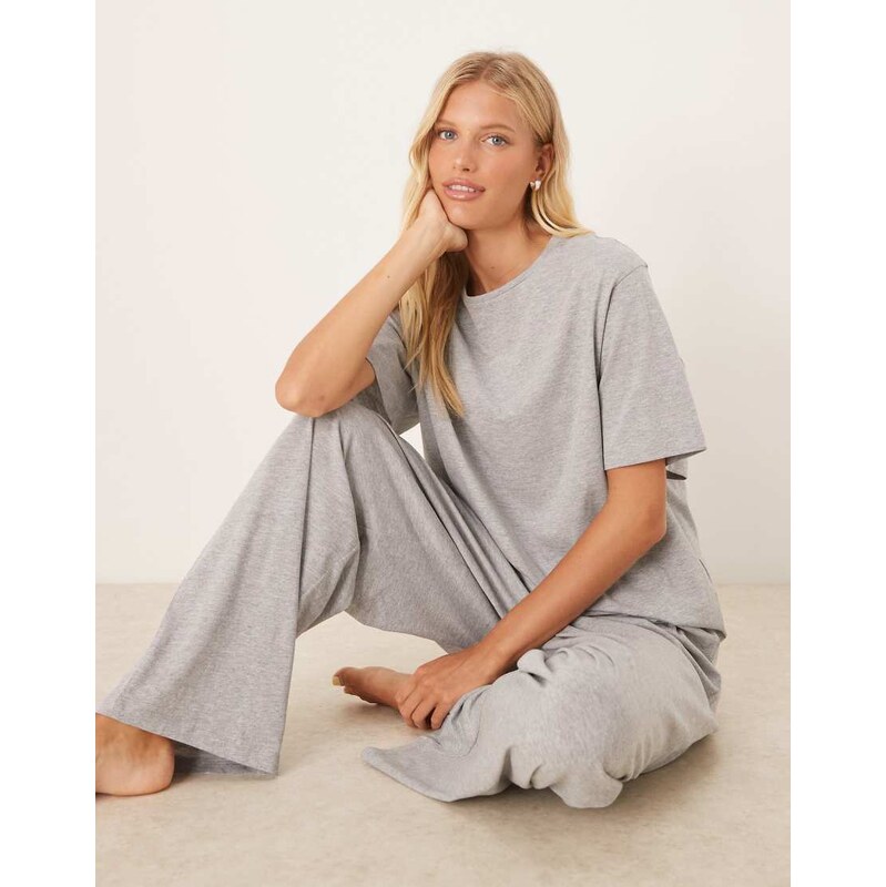 ASOS DESIGN mix & match cotton oversized pyjama tee in grey marl