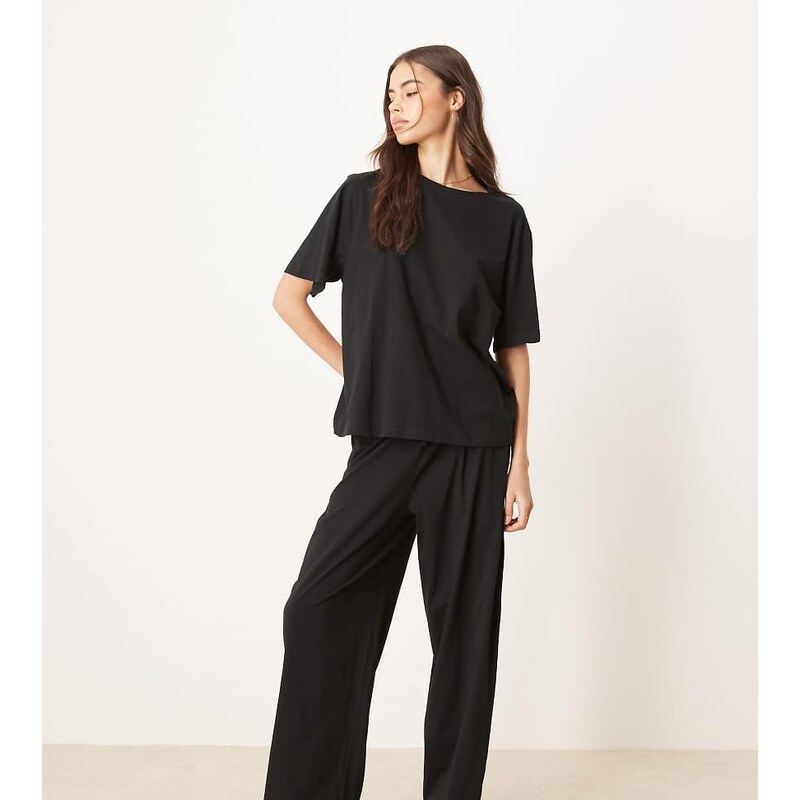ASOS Tall ASOS DESIGN Tall mix & match cotton pyjama trouser in black 115512007