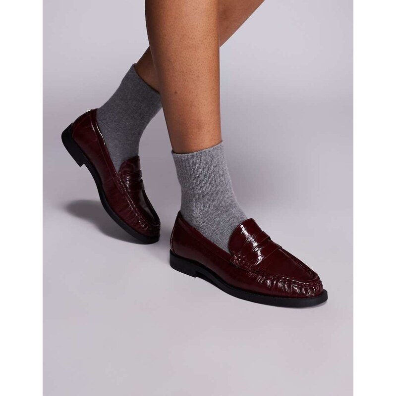 River Island ruched loafers in burgundy-Red